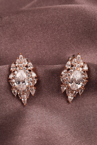 Badem Taşlı Rose Abiye Küpe