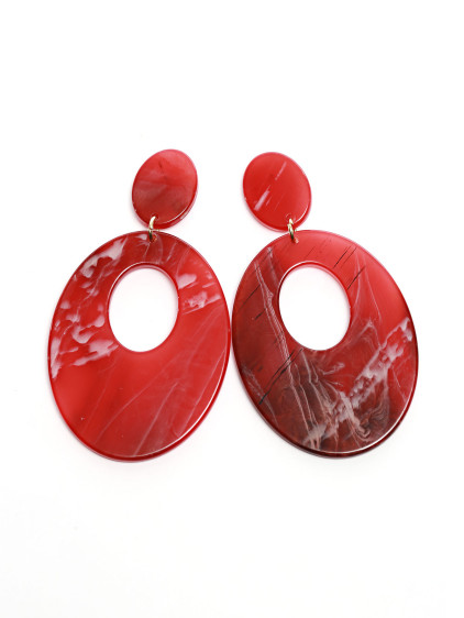 Oval Kırmızı Mika Küpe