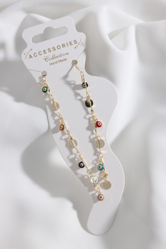 Pul Detaylı Nazar Boncuklu Gold Renk Halhal