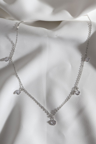 Sıralı Yuvarlak Taşlı Gümüş Renk Kolye