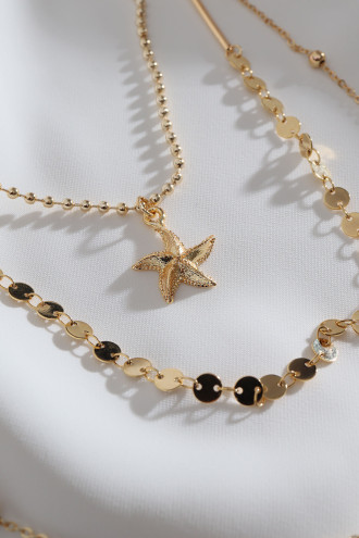 3'Lü Deniz Yıldızı Figürlü Gold Renk Zincir Kolye