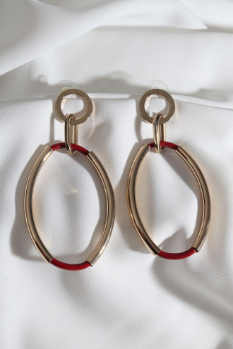 Oval Kırmızı Detay Sallantılı Boru Küpe