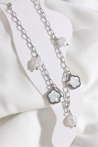 Çelik Mineli Yonca Figür Gümüş Renk Halhal