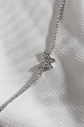 Kelebek Figürlü Zircon Taşlı Gümüş Renk Suyolu Bileklik