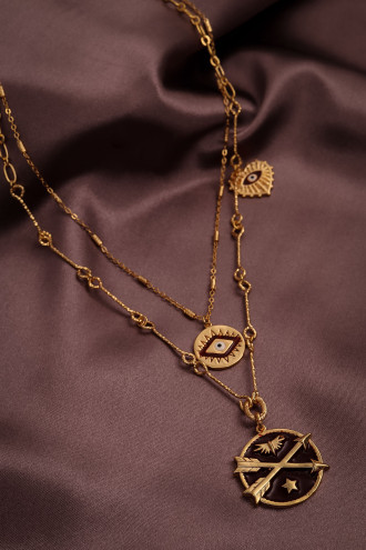 Bordo Mineli Ikili Orta Boy Plaka Kolye