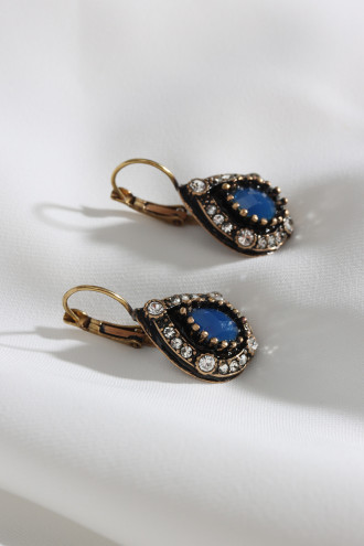 Lacivert Renk Damla Taşlı Otantik Küpe