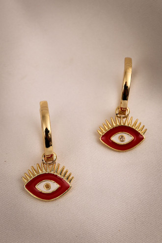 Kırmızı Mineli Göz Halka Küpe