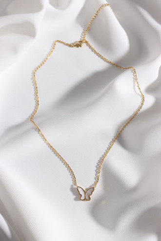 Sedef Taşlı Kelebek Çelik Kolye