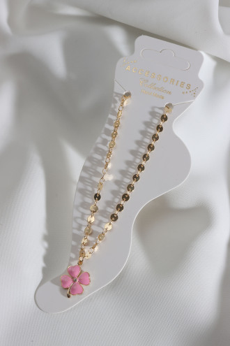 Pembe Mineli Zircon Taşlı Dört Yapraklı Yonca Halhal