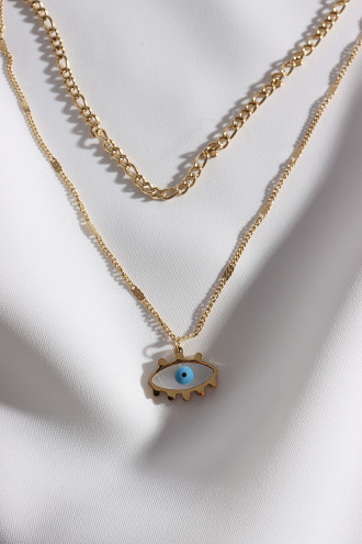 Ikili Göz Figür Çelik Gold Renk Kolye