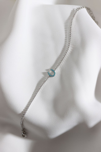 Mavi Taşlı At Nalı Figürlü Zircon Taşlı Gümüş Renk Suyolu Bileklik