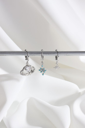 Vip Collectıon 3'Lü Gezegen Gümüş Renk Halka Küpe