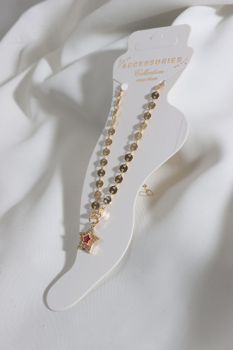 Kırmızı Mineli Yıldız Gold Renk Halhal