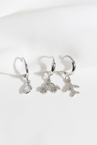 3'Lü Uçak Figürlü Gümüş Renk Küpe 3'Lü Uçak Figürlü Gümüş Renk Küpe