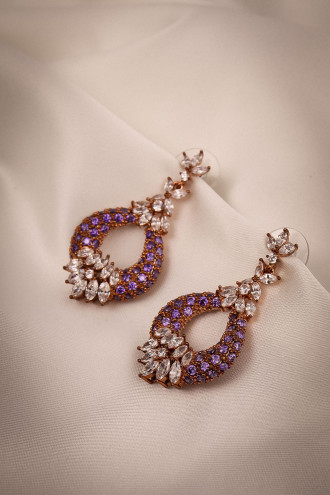 Rose Renk Mor Zircon Taşlı Sallantılı Abiye Küpe