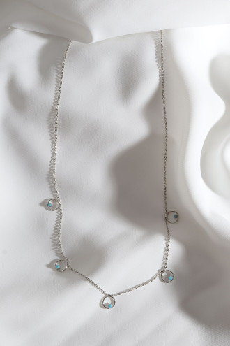 Turkuaz Boncuklu Halkalı Ince Zincirli Gümüş Renk Kolye