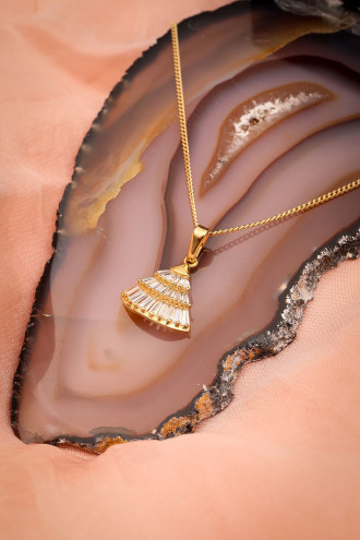 Baget Taşlı Gold Renk Kolye