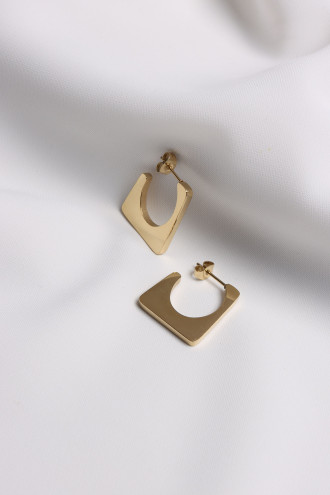 Çelik Gold Renk Kare Halkalı Çelik Küpe