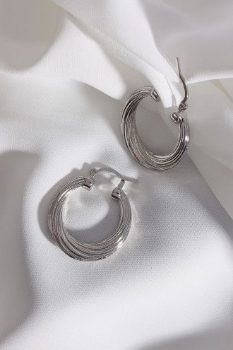 Çizgili Desenli Gümüş Renk Vintage Halka Küpe