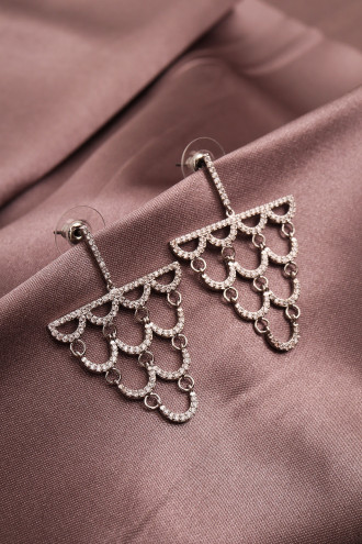 Zircon Taşlı Sallantılı Gümüş Renk Abiye Küpe