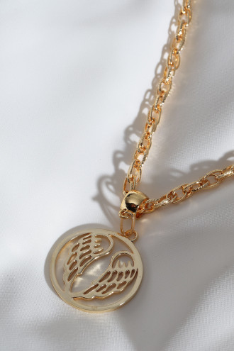 Kalın Zincirli Melek Kanadı Gold Renk Kolye