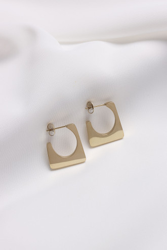 Çelik Gold Renk Kare Halkalı Çelik Küpe