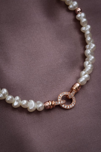 Taşlı Oval Halka Uçlu Rose Inci Kolye