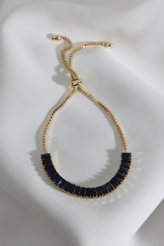 Lacivert Baget Taşlı Gümüş Renk Asansörlü Su Yolu Bileklik