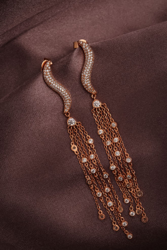 Rose Kaplama Zircon Taşlı Zincir Sallantılı 925 Ayar Gümüş Küpe 7,36Gr