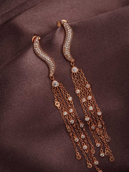Rose Kaplama Zircon Taşlı Zincir Sallantılı 925 Ayar Gümüş Küpe 7,36Gr