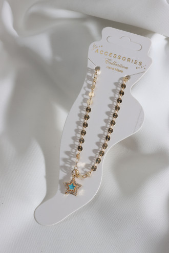 Mavi Mineli Yıldız Gold Renk Halhal