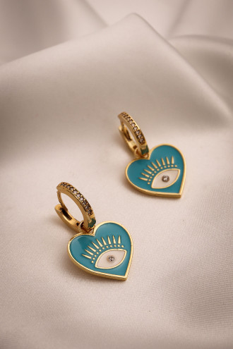 Mavi Mineli Kalp Halka Küpe