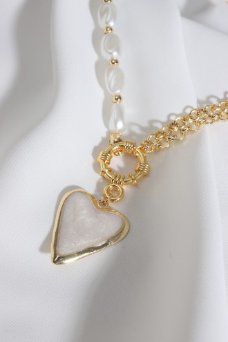 Beyaz Mineli Kalp Kolye