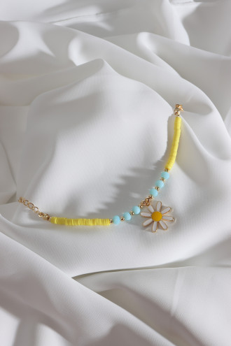 Sarı Fimo Boncuklu Beyaz Mineli Papatya Bileklik