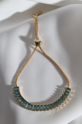 Mavi Baget Taşlı Gold Renk Asansörlü Su Yolu Bileklik