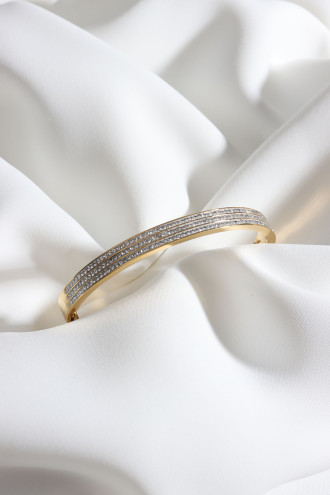 Gold Renk Sıra Taşlı Çelik Kelepçe Bileklik