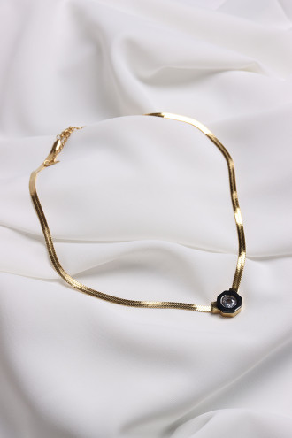 Çelik Gold Renk Taşlı Çağla Model Italyan Zincir