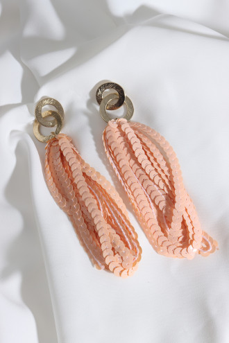 Krem Pul Sallantılı Gold Renk Küpe