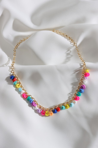 Gold Renk Zincirli Renkli Fimo Boncuk Detay Kolye
