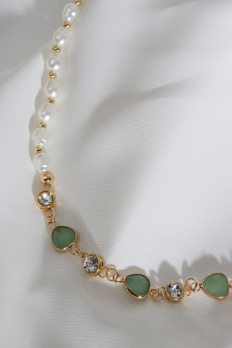 Yeşil Üçgen Taşlı İnci Kolye