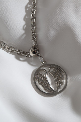 Kalın Zincirli Melek Kanadı Gümüş Renk Kolye