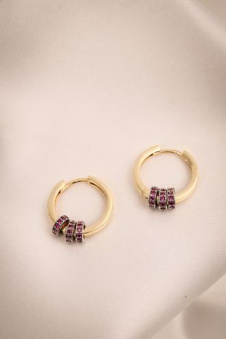 Pembe Taşlı Rondela Halka Küpe