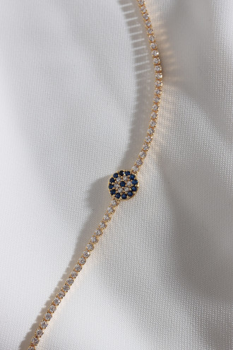 Nazar Figürlü Zircon Taşlı Gold Renk Suyolu Bileklik