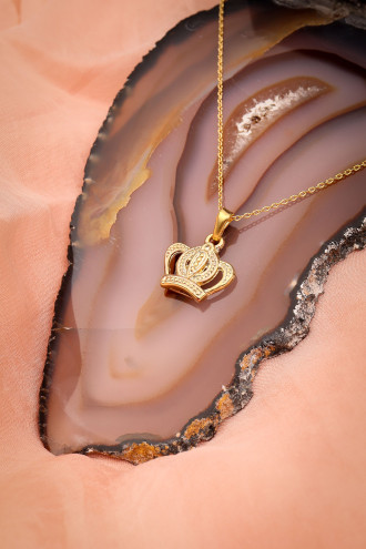 Gold Renk Kral Tacı Kolye