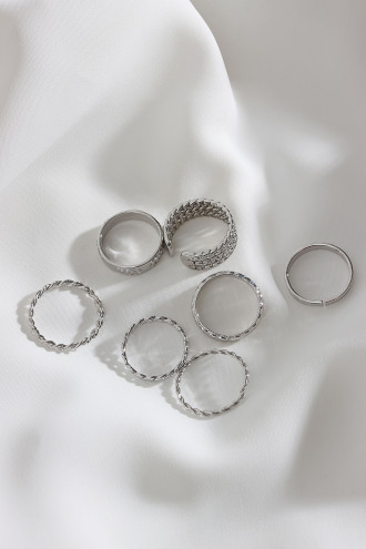 7 Adet Gümüş Renk Çoklu Yüzük Seti