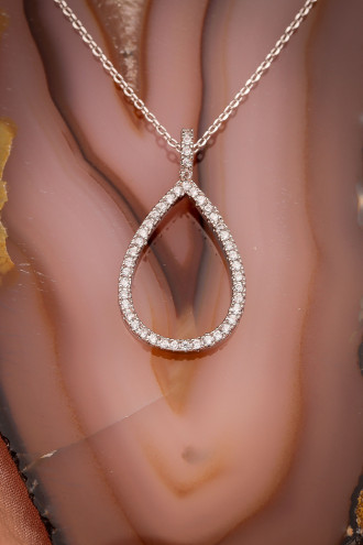 Zircon Taşlı Oval Gümüş Renk Kolye