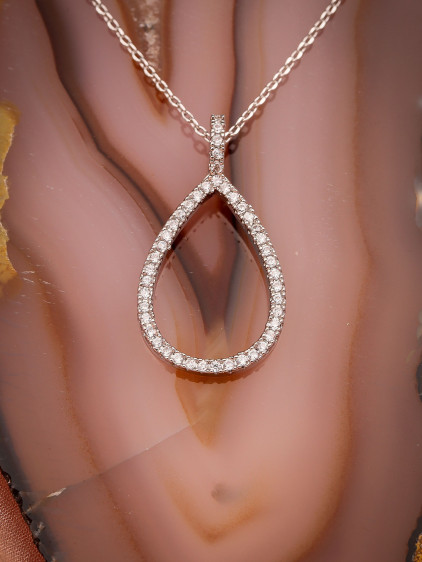Zircon Taşlı Oval Gümüş Renk Kolye