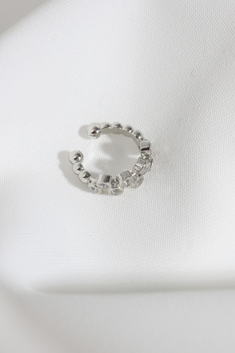 Taşlı Sıkıştırmalı Gümüş Renk Kıkırdak Küpe