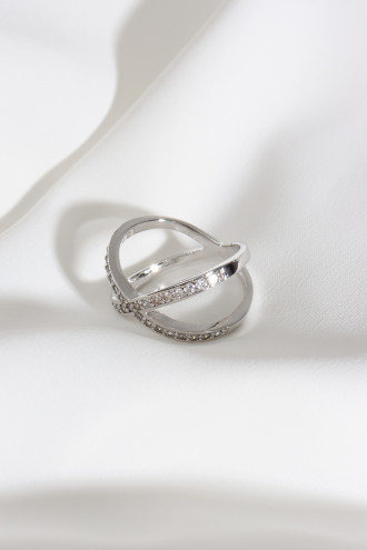 Zircon Taşlı Gümüş Renk Çapraz Yüzük