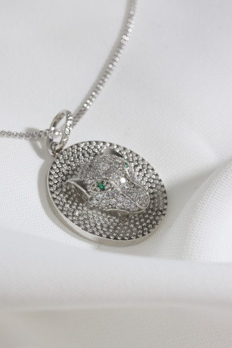 Kaplan Figürlü Gümüş Renk Kolye